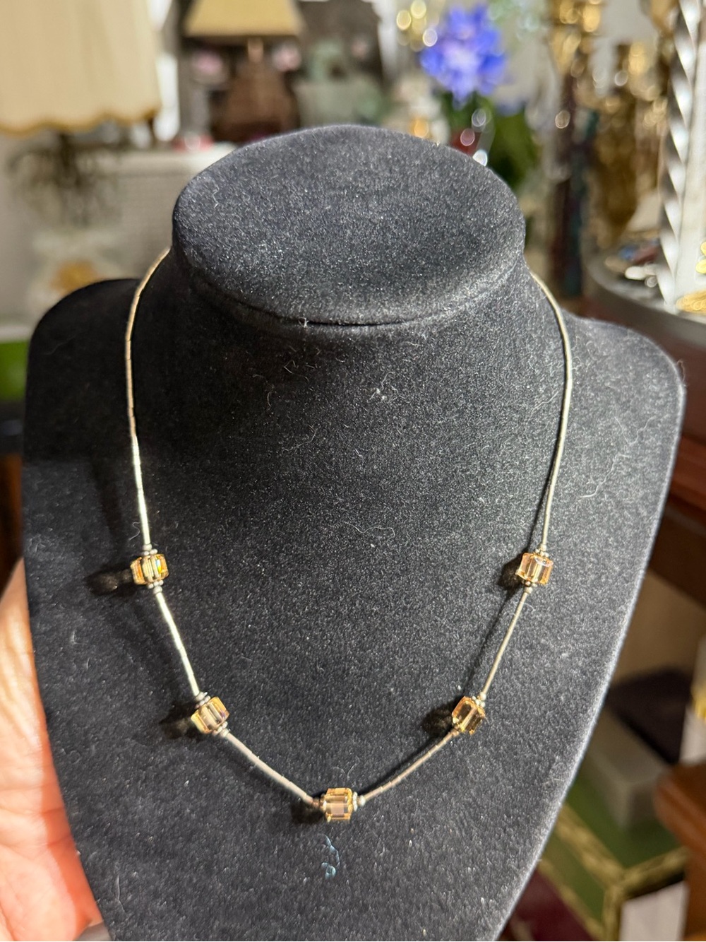 Vintage 925 Sterling Silver Amber Glass Necklace